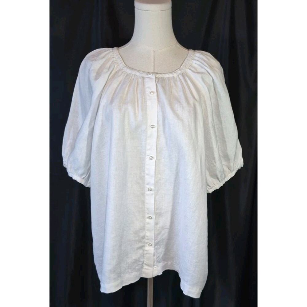 Sundance Linen White Short Sleeve Button Up Top XL